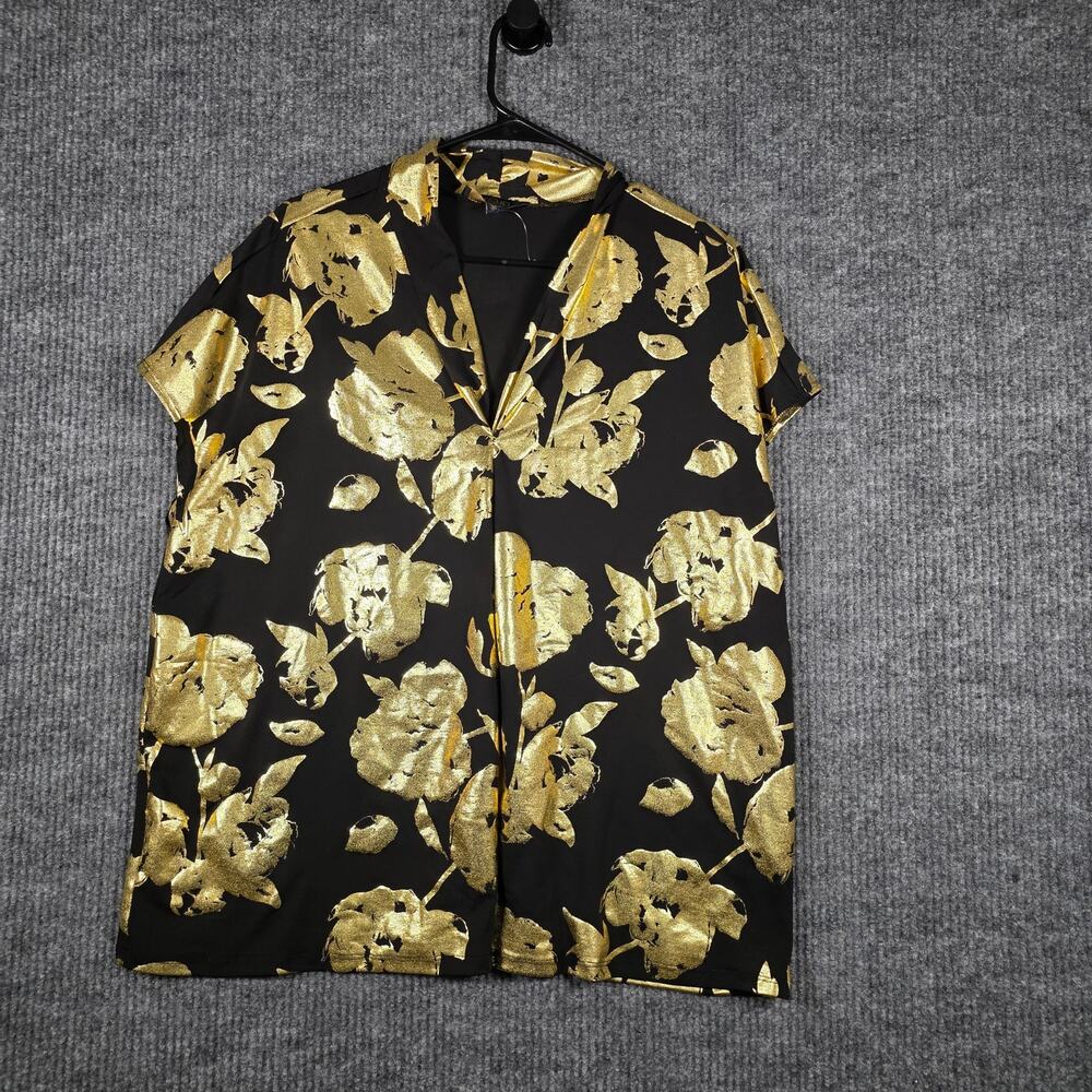 Rachel Roy Gold Floral‎ Blouse Black Metallic Top Size 1X